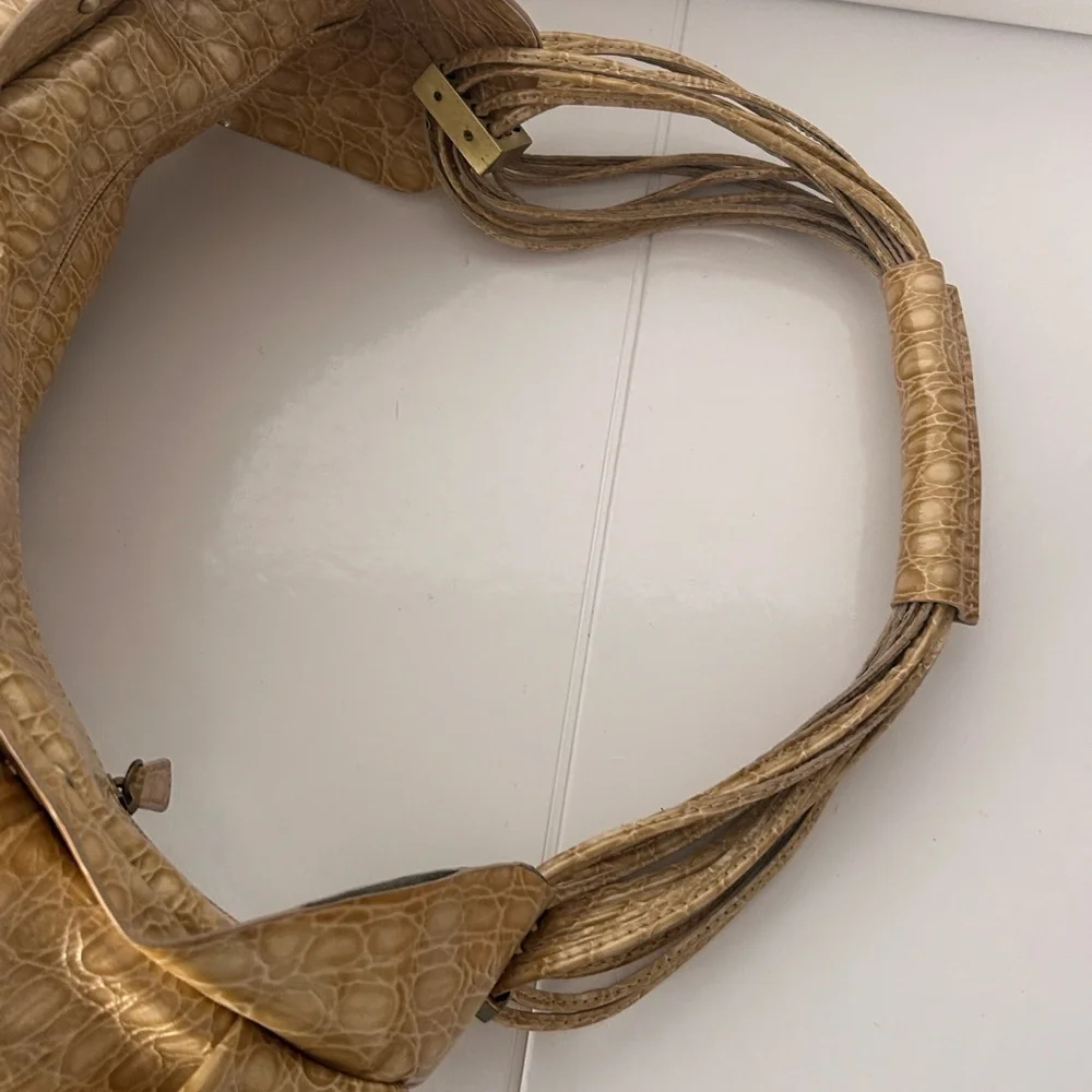 Charlie Lapson Metallic Gold Croc Embossed Hobo Shoulder Bag